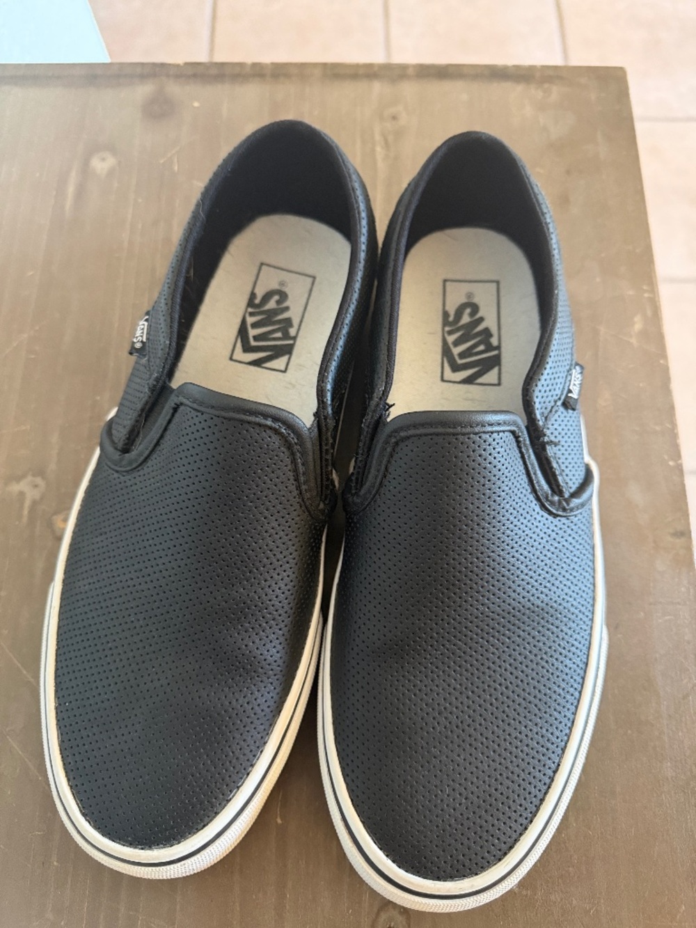 Vans Women's Slip-On Perforated Black Leather Sneakers